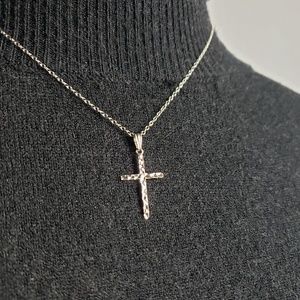 Diamond Cut Cross Pendant Sterling Silver Necklace